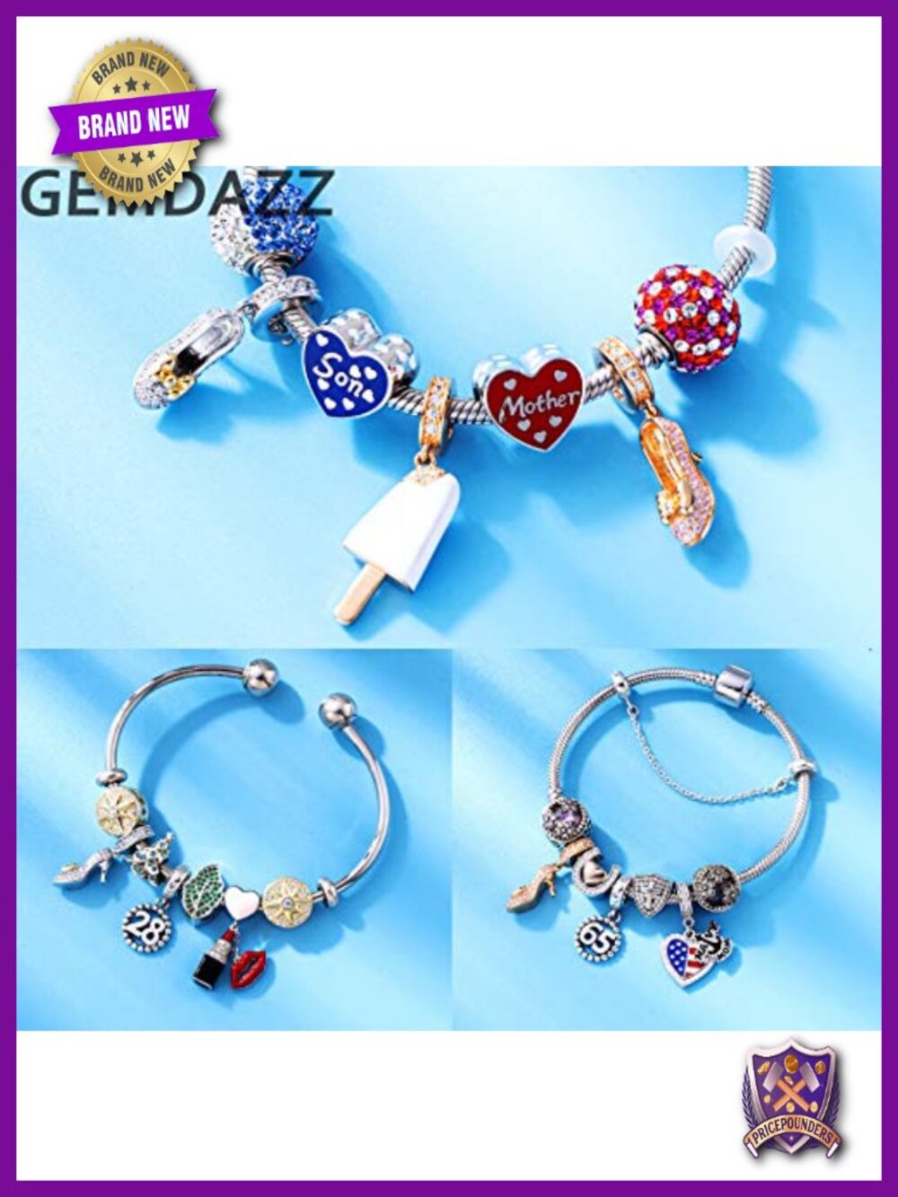 925 Sterling Silver Travel Charm Bead Bracelet Charm - High Heel Shoe Guitar - Picture 2 of 5